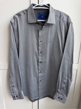 Egara Men’s Slim Fit Egyptian Cotton Dress Shirt 16½ 34/35 Gray Micro Print